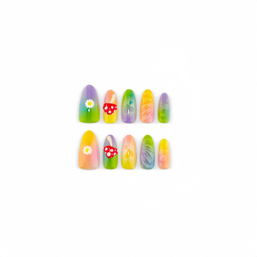 Creative Art Nails In Playful Leaf and Mushroom Design Kalsten