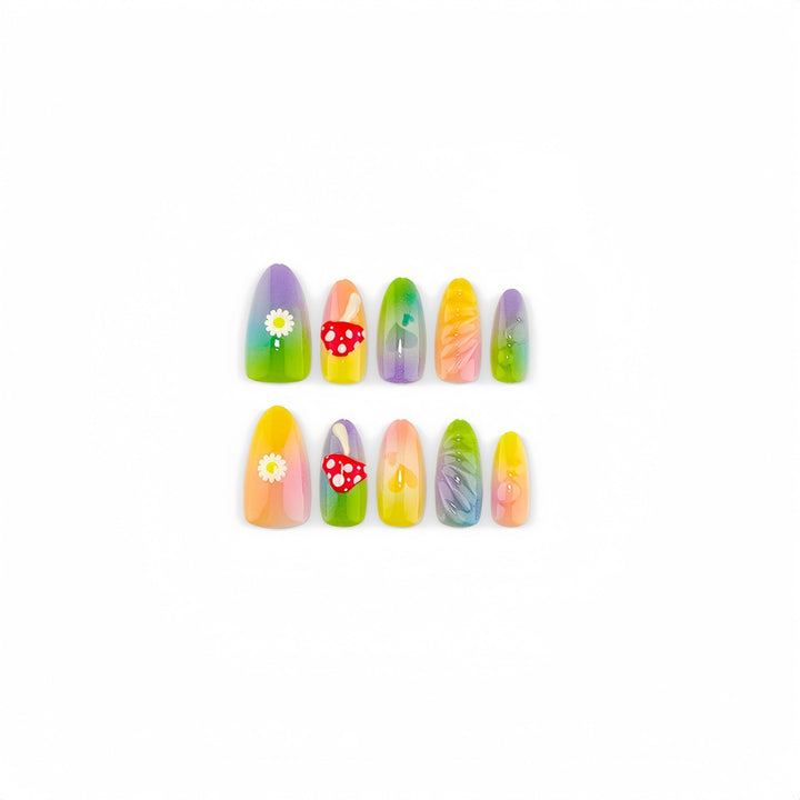 Creative Art Nails In Playful Leaf and Mushroom Design Kalsten