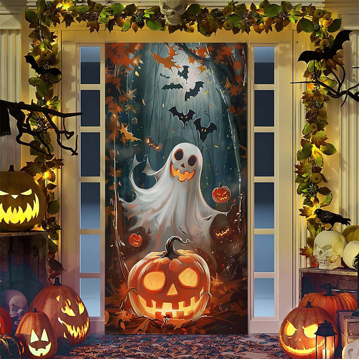 Halloween door poster with large-format Grim Reaper illustration and reusable PVC tarp fabric