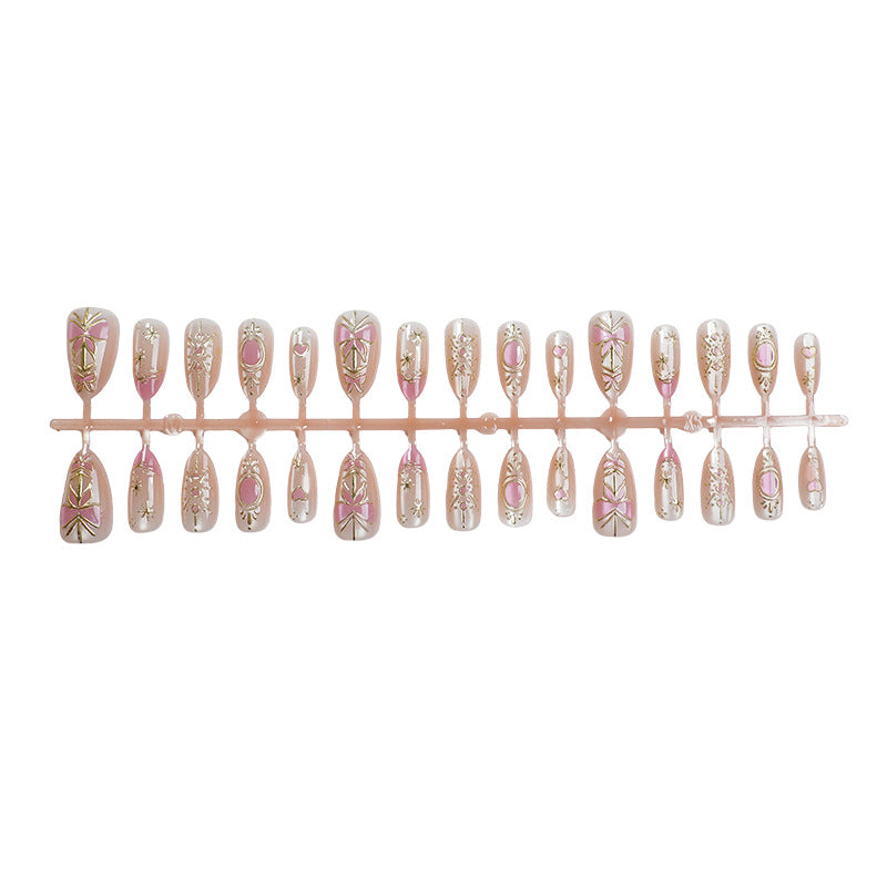 Decorative Press-On Nail Art Set with Floral and Metallic Accents