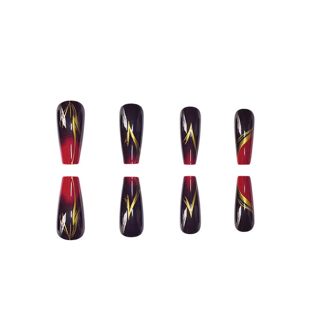 Stylish Press-On Nail Set with Gold Stripe Accents Kalsten