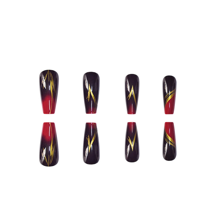 Stylish Press-On Nail Set with Gold Stripe Accents Kalsten
