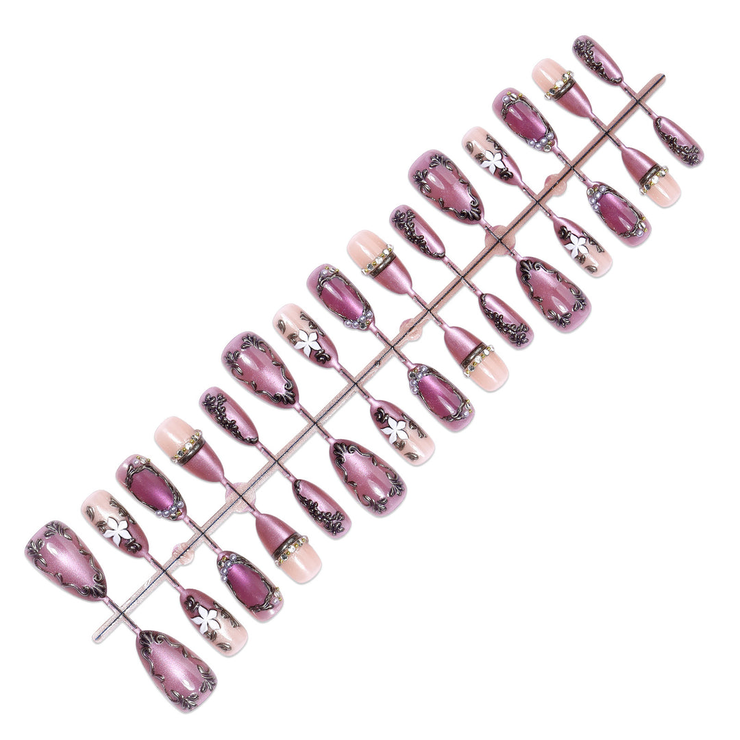 Acrylic nail set with floral design and glamorous accents Kalsten