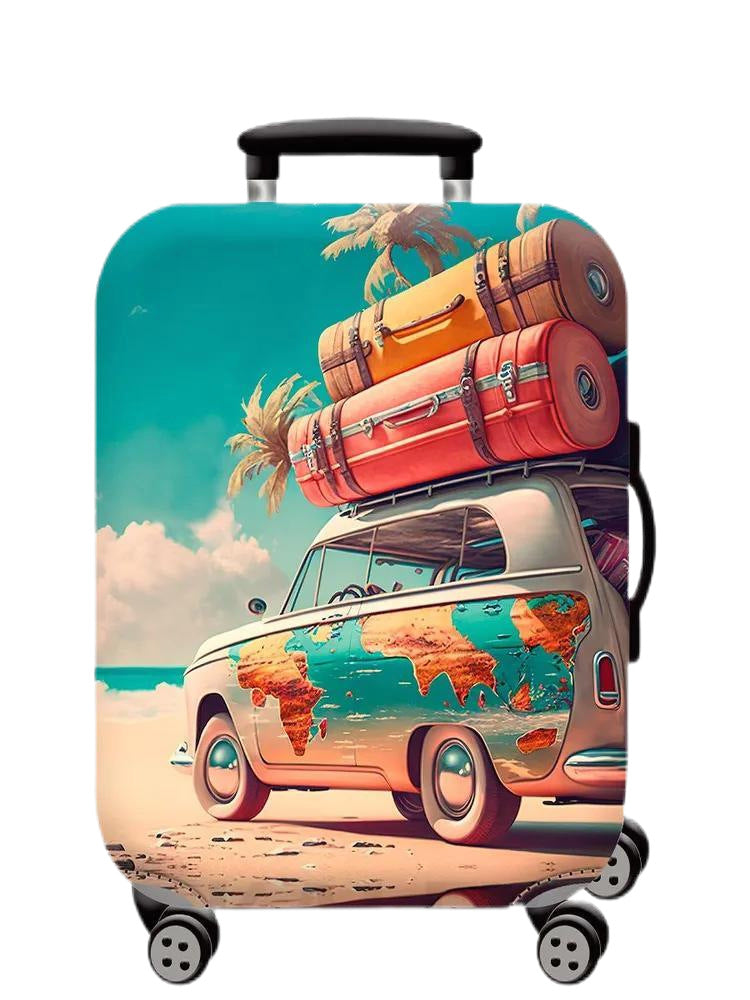 Unisex hard-shell cabin trolley with vintage travel illustration, 360° swivel wheels and telescopic handle Kalsten