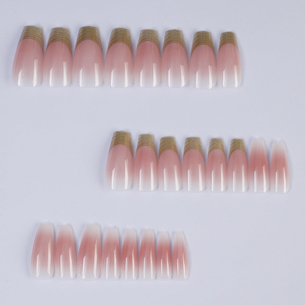 Acrylic Nail Set with Elegant Ombre Design and Golden Accents Kalsten