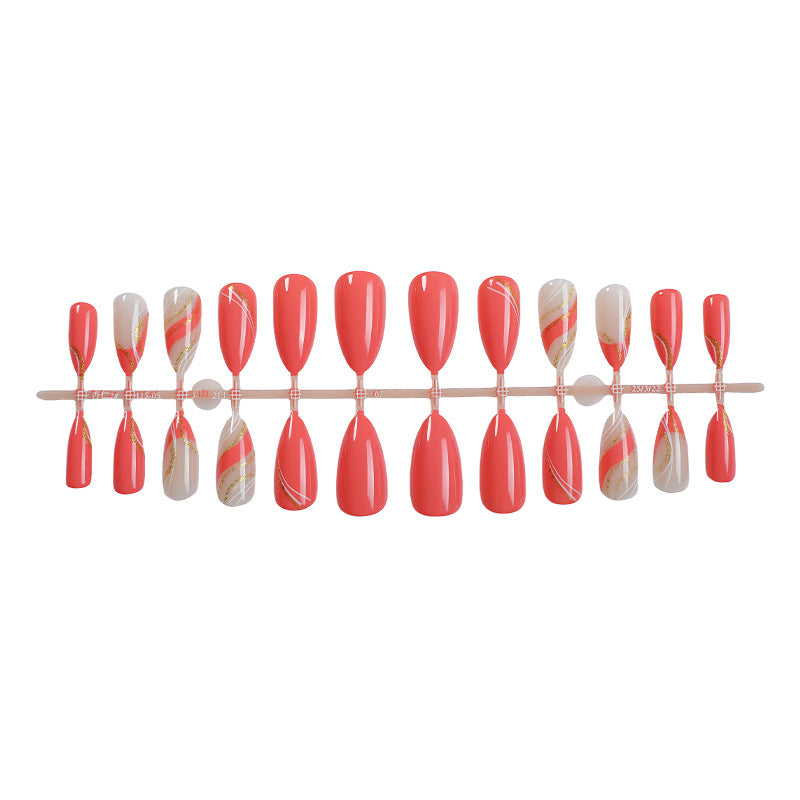 Premium Gel Press-On Nail Set with Elegant Swirls and Shimmering Accents Kalsten