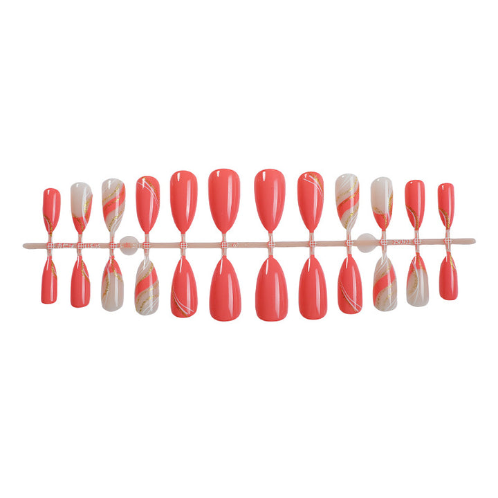 Premium Gel Press-On Nail Set with Elegant Swirls and Shimmering Accents Kalsten