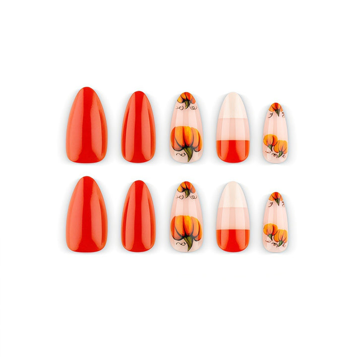 Artificial nails in autumn pumpkin design Kalsten
