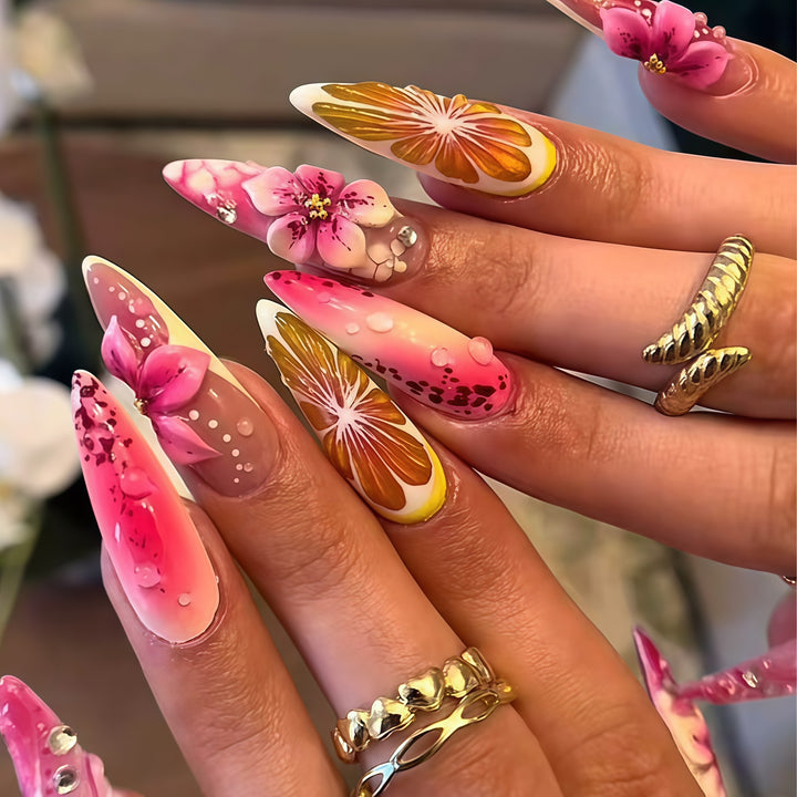 Floral Design Stiletto Nail Extensions Kalsten