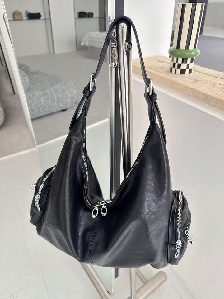 Sleek Leather Hobo Tote Bag