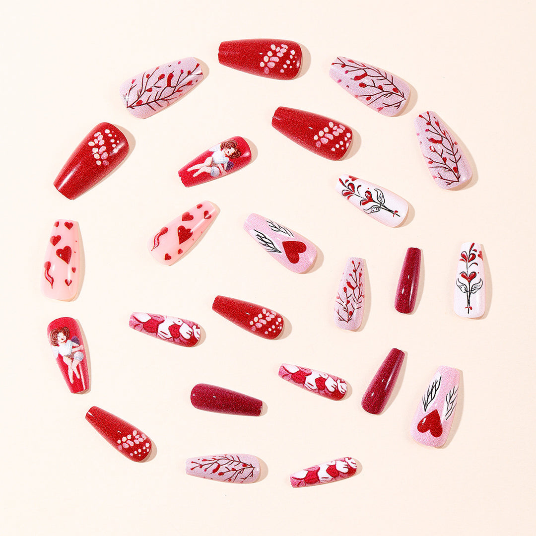 Romantic Heart-Themed Acrylic Nail Art Set Kalsten