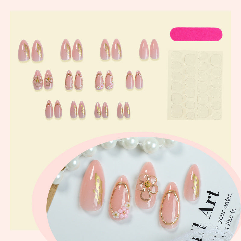 Decorative Press-On Nail Art Set with Elegant Floral and Gold Accents kalsten