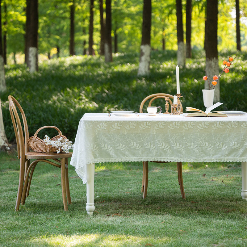 Elegant Embroidered Ruffled Tablecloth