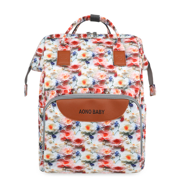 Creative Floral Print Multi-Pocket Diaper Backpack Kalsten