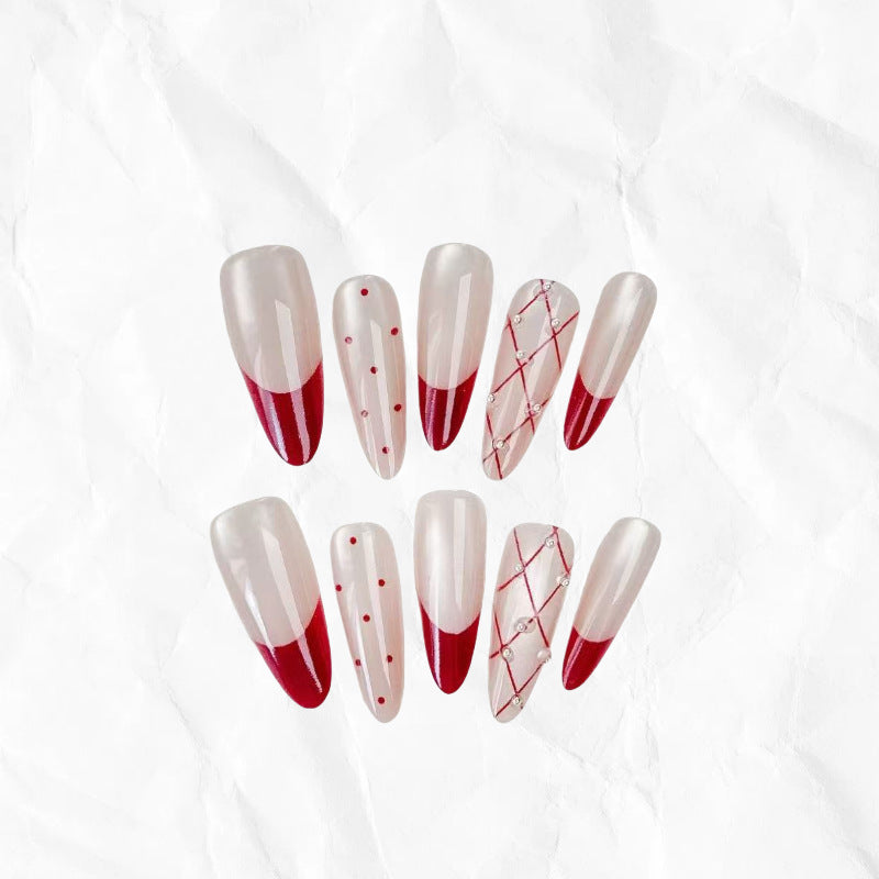 Elegant Artificial Nail Set with Stylish Red Accents Kalsten