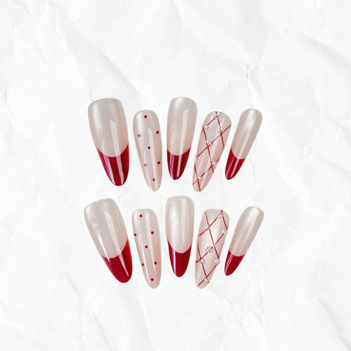 Elegant Artificial Nail Set with Stylish Red Accents Kalsten