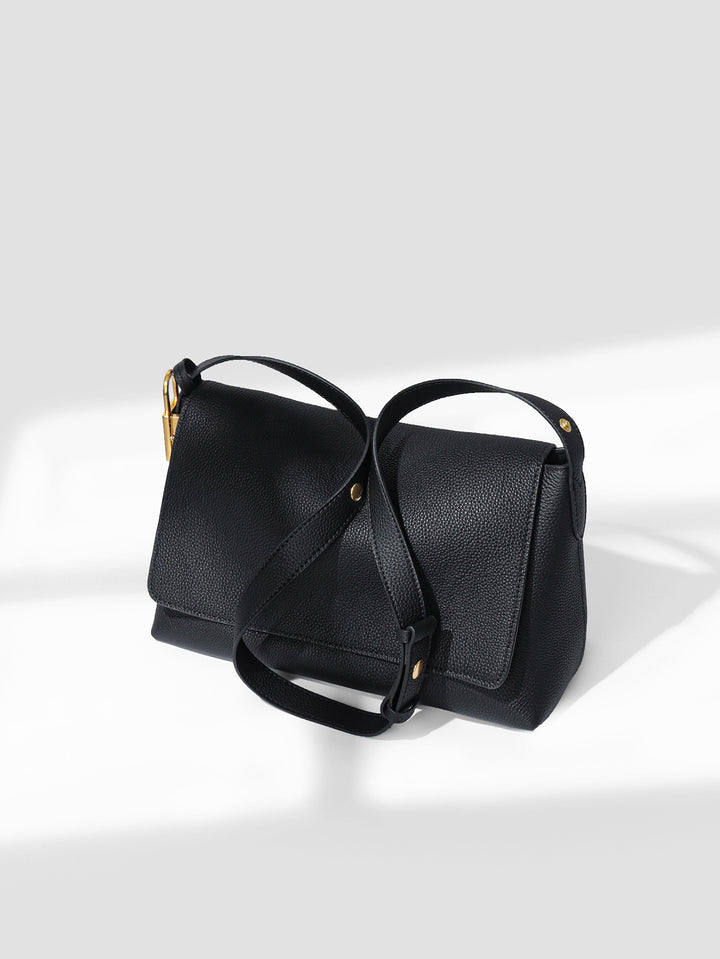 Pebbled Leather Structured Crossbody Satchel