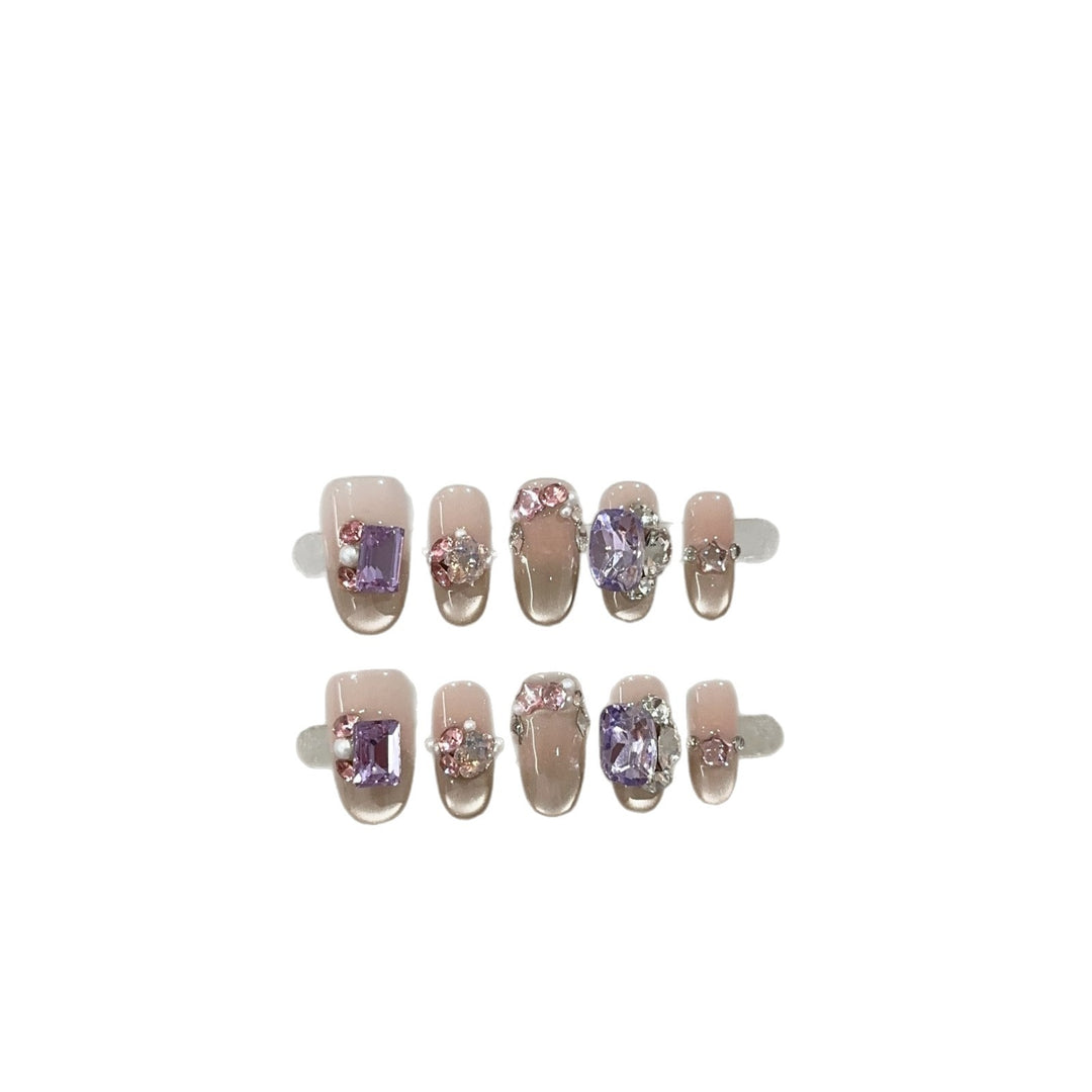 Elegant Rhinestone-Embellished Press-On Nails