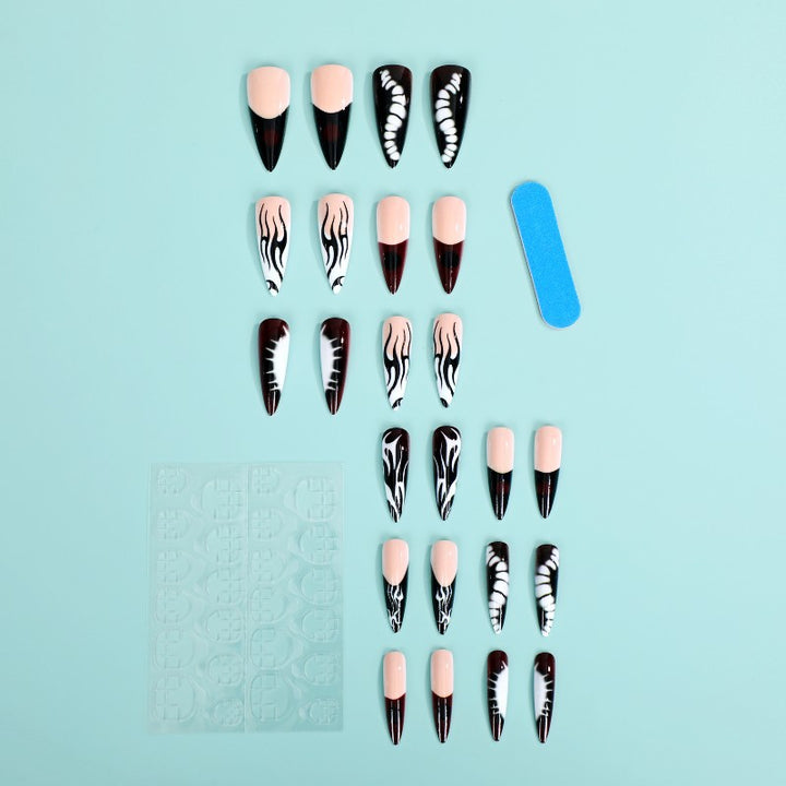 Artificial nails with creative black-and-white pattern Kalsten