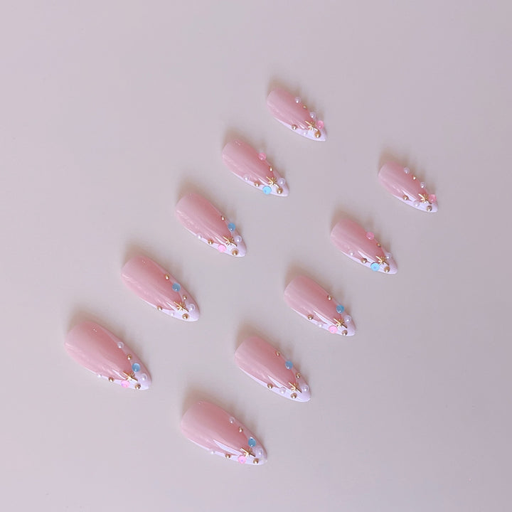 Artificial nail set with glamorous 3D decorations and sparkling rhinestones Kalsten