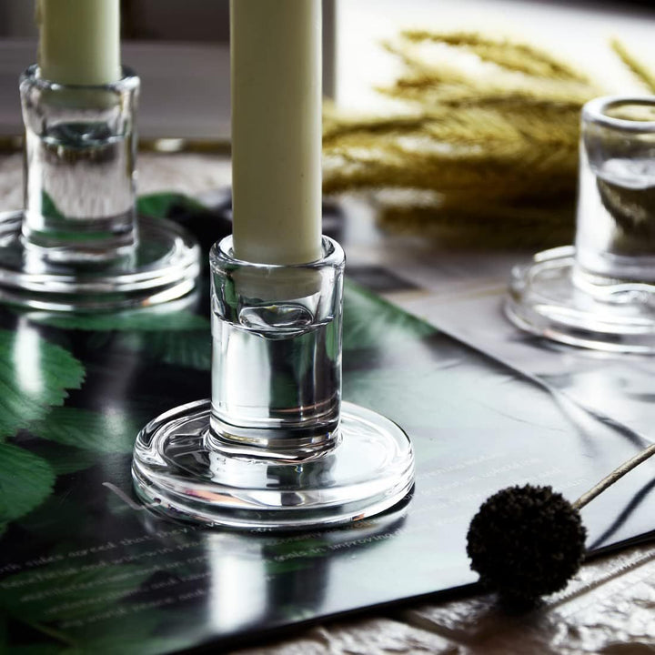 Clear Thick Glass Taper Candle Holders Set Minimalist Cylinder Base Kalsten