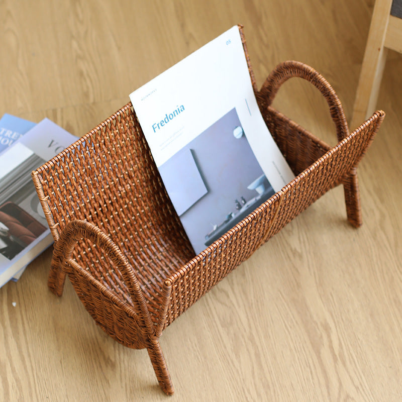 Unisex Rectangular Magazine Basket made of Handwoven Rattan Kalsten