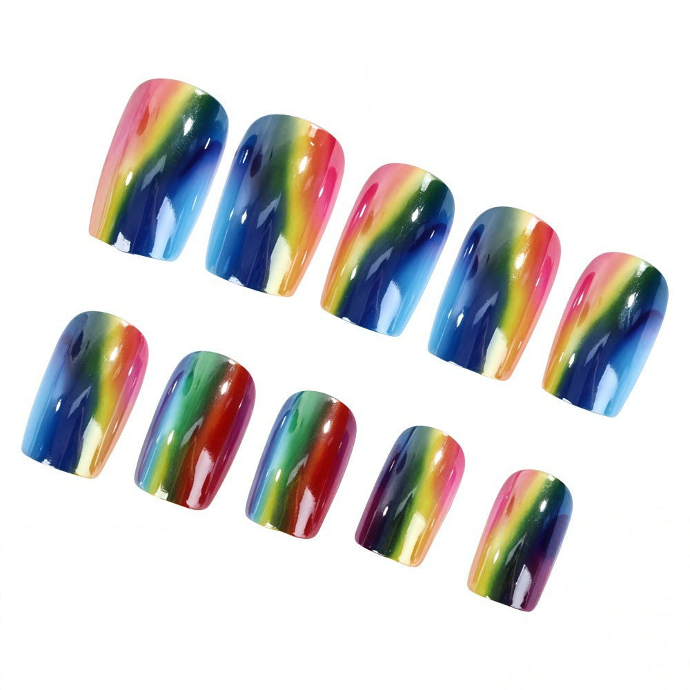 Colorful artificial nails in rainbow design Kalsten