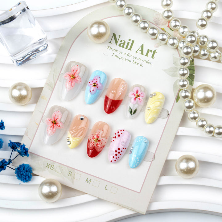 Floral-Themed Press-On Nail Art Set