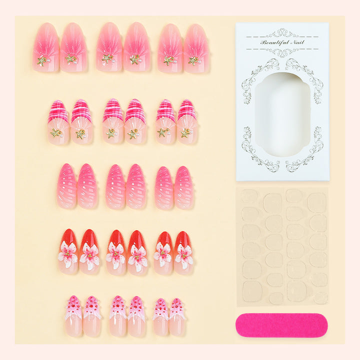 Artistic Press-On Nail Set with Floral and Decorative Accents kalsten