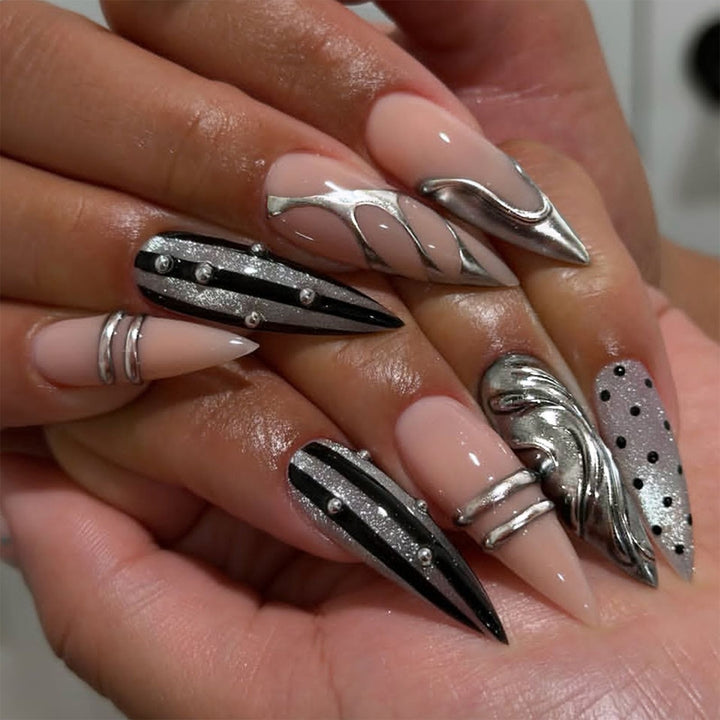 Artificial nail set with luxurious 3D designs and elegant accents Kalsten