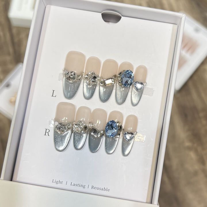 Decorative Stiletto Press-On Nails with Crystal Accents Kalsten