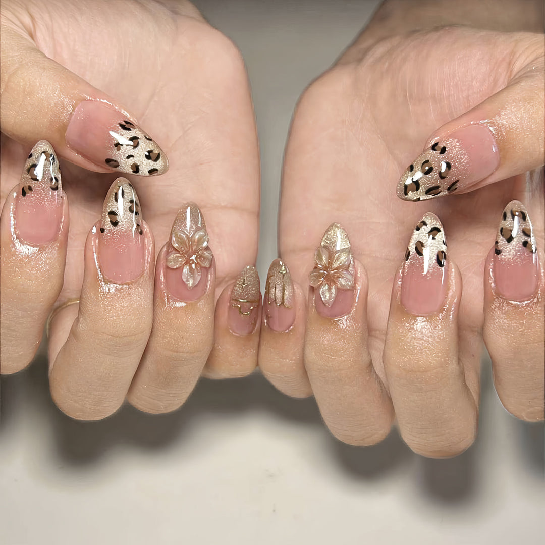 Stylish Floral and Leopard Print Press-On Nail Set Kalsten