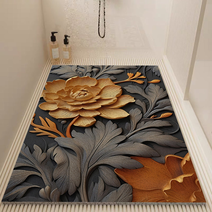 Elegant Floral Pattern Bath Mat Kalsten