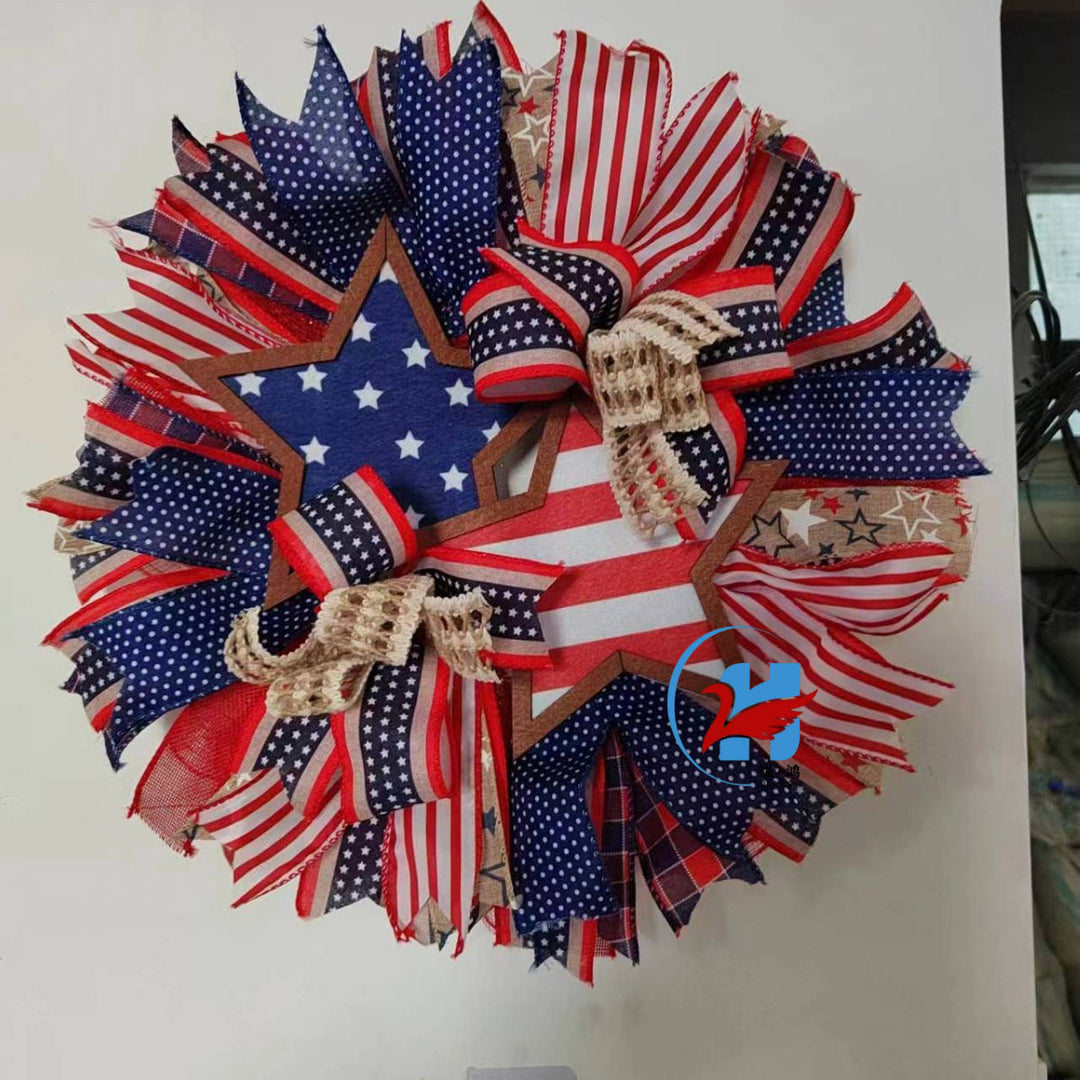 Unisex nan handcrafted patriotic star wreath with layered wooden stars, burlap ribbons and wired accents Kalsten