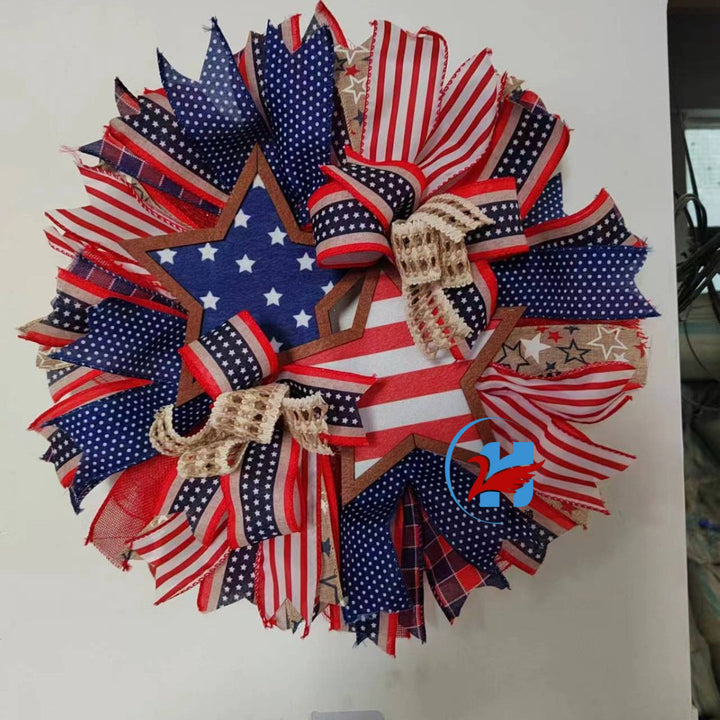 Unisex nan handcrafted patriotic star wreath with layered wooden stars, burlap ribbons and wired accents Kalsten