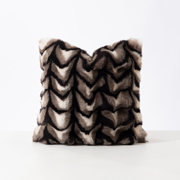 Rectangular decorative faux fur pillow cover with chevron relief texture Kalsten