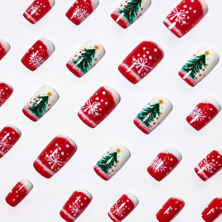 Artificial nails with festive Christmas tree motif Kalsten