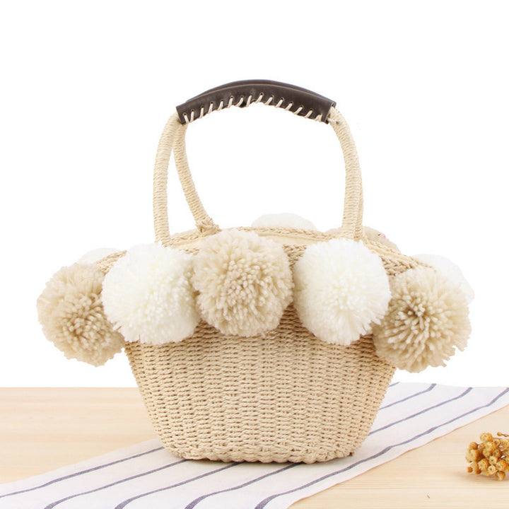 Basket bag with decorative pompons Kalsten