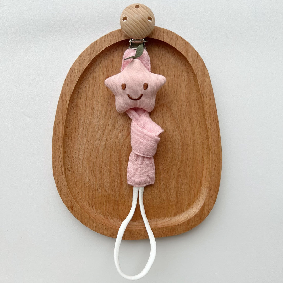 Pacifier and Comforter Clip with Wooden Safety Clasp