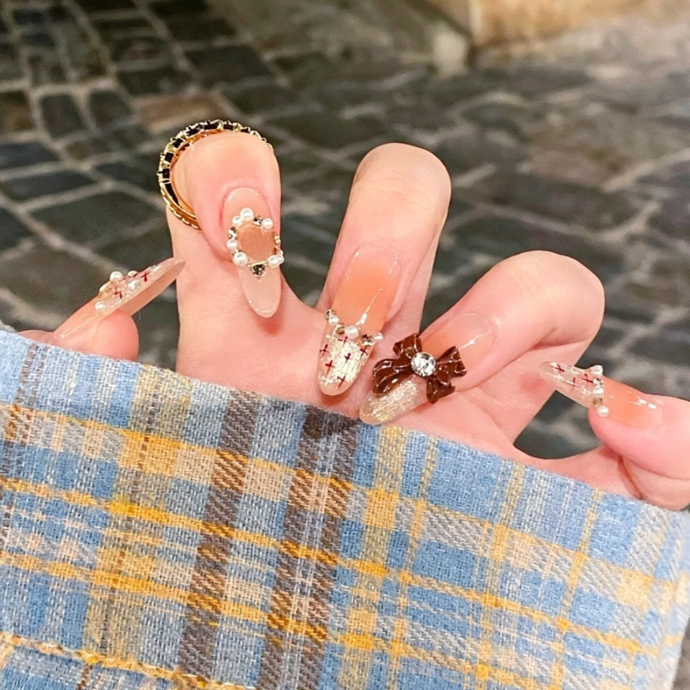 Decorative Bow and Gemstone Press-On Nails Kalsten