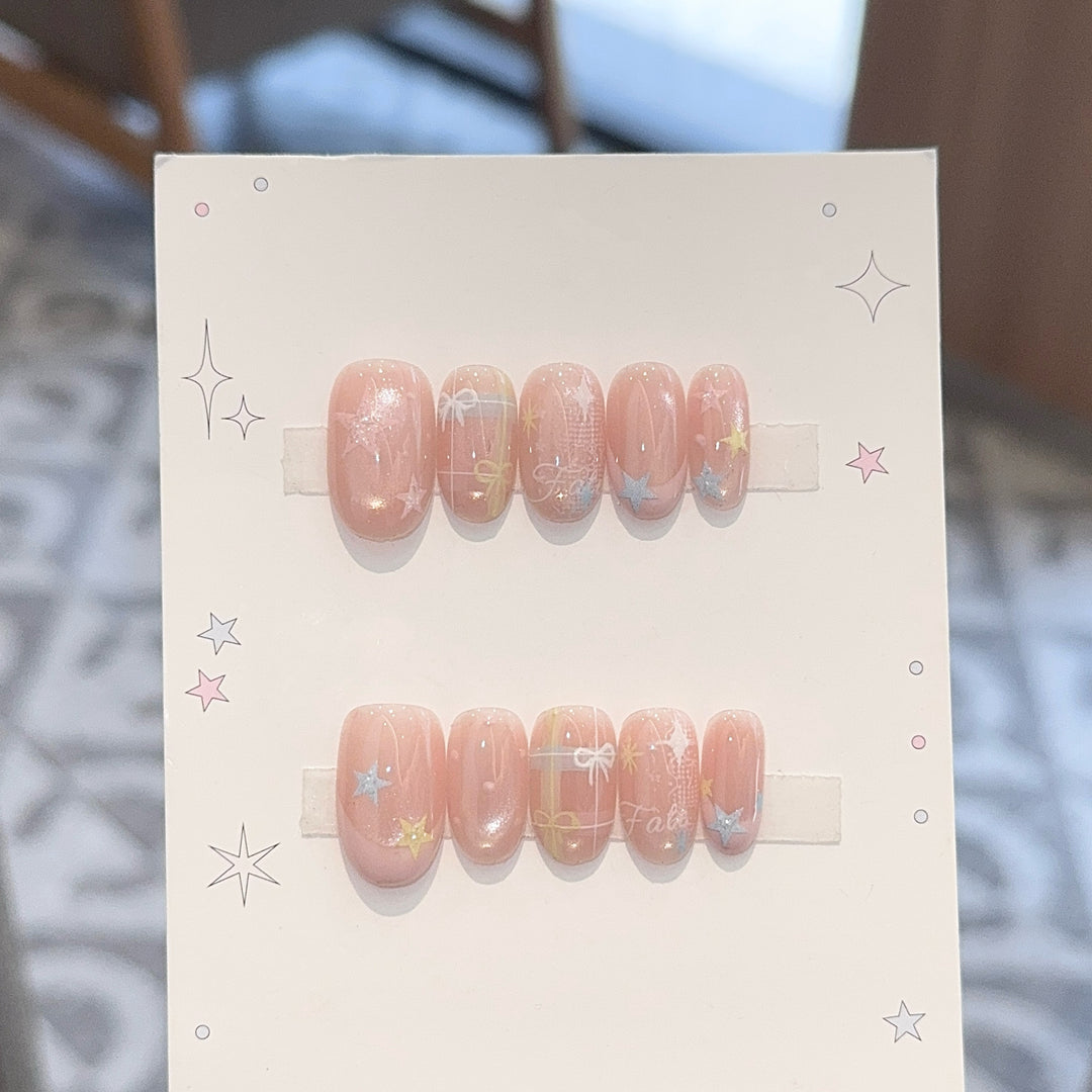 Artificial nails with romantic star and glitter motifs Kalsten