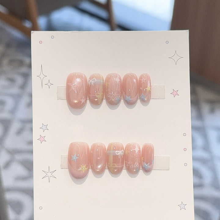 Artificial nails with romantic star and glitter motifs Kalsten
