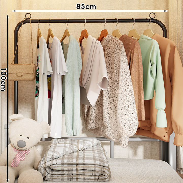 Freestanding Single Rail Clothes Rack with Lower Storage Shelf