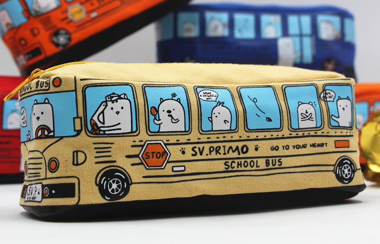 Fun Cartoon School Bus Zippered Pencil Case Kalsten