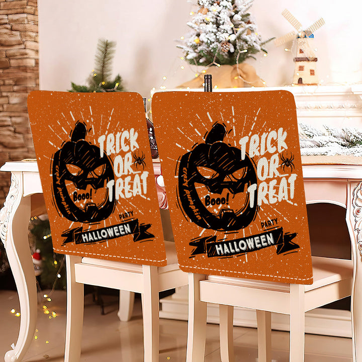 festive Halloween chair covers made of stretchable polyester with witch hat and lettering design