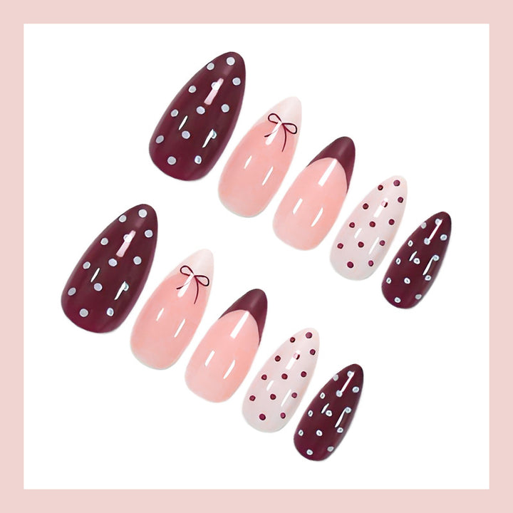 Artificial nail set with elegant bow and dot motifs Kalsten