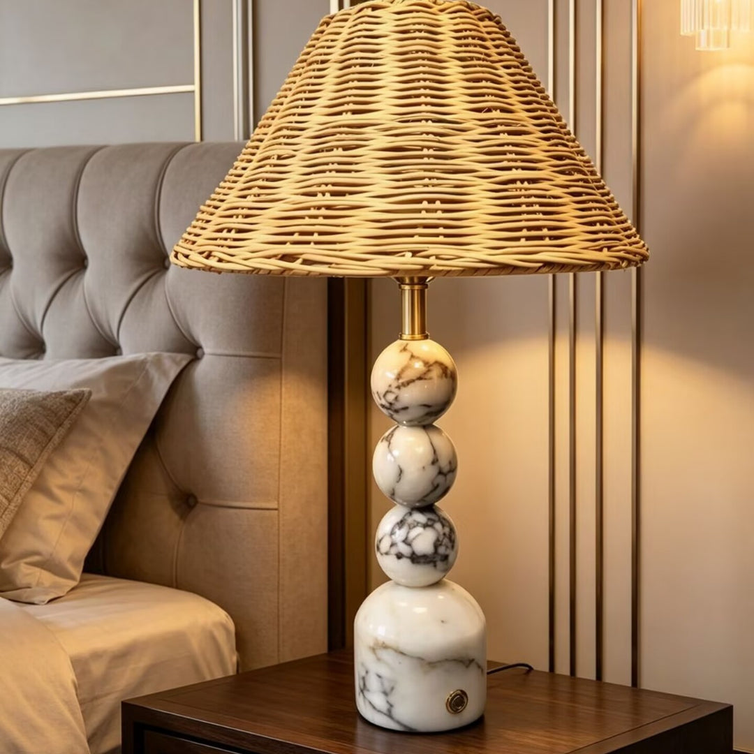 Artistic Marble and Rattan Table Lamp