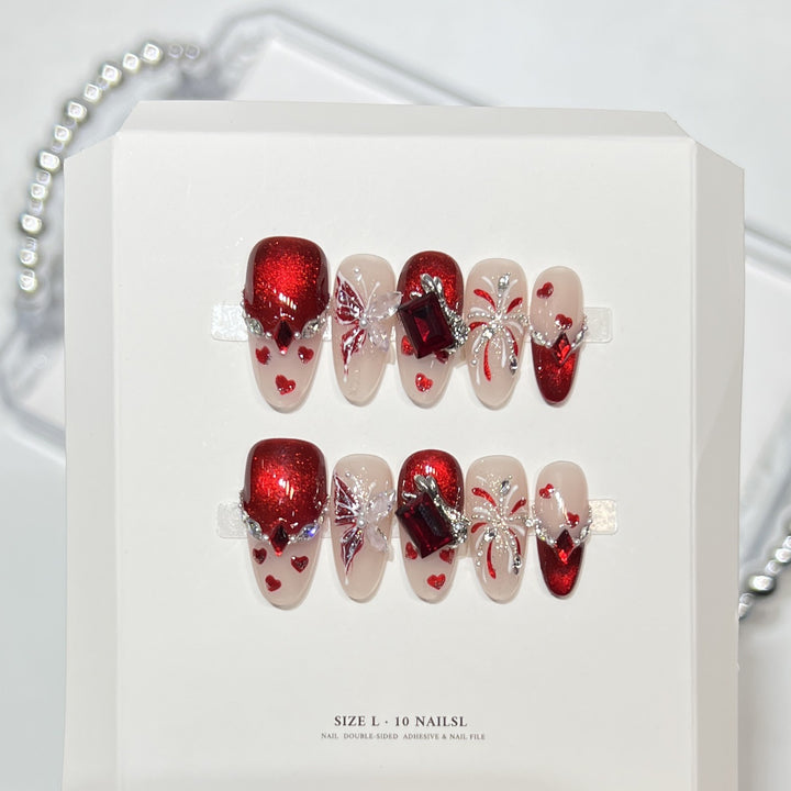 Premium Press-On Nail Art Set with Elegant Heart & Leaf Design Kalsten