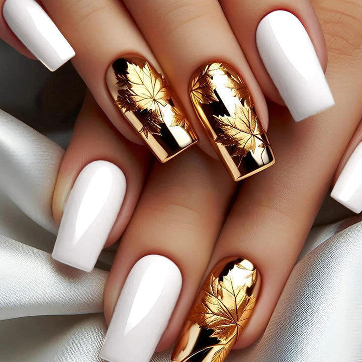 Luxury Metallic Leaf Design Press-On Nail Tips Kalsten
