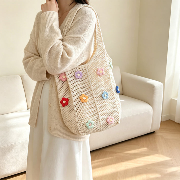 Floral Patterned Crochet Tote Bag Kalsten